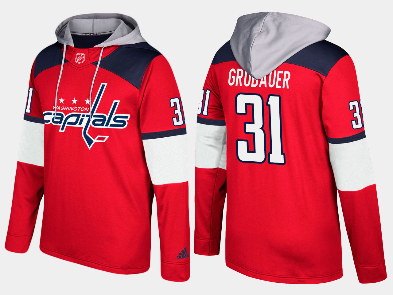 Men NHL Washington capitals #31 philipp grubauer red hoodie